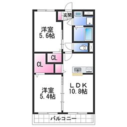 ハピネス祥 2LDKの間取図画像