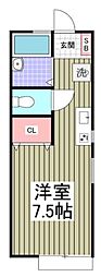 エクセレント三ツ沢B棟 1階ワンルームの間取り