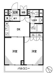 都営浅草線 西馬込駅 徒歩11分の賃貸マンション 4階2DKの間取り