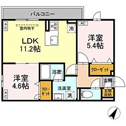 セレスティア細田C 3階2LDKの間取り
