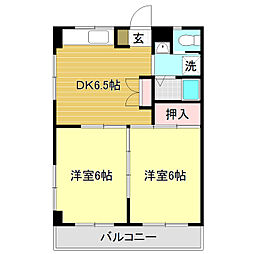 コーポ浜田 2DKの間取図画像