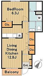 シードパレス 1階1LDKの間取り