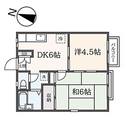 ピア塩原I 2階2DKの間取り
