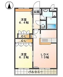 Fairy Court 3階2LDKの間取り