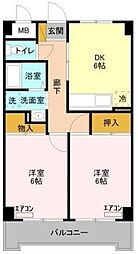 メンション・ロータス 2階2DKの間取り