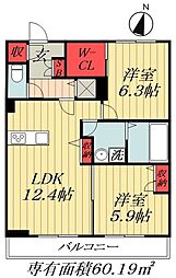 東京メトロ東西線 妙典駅 徒歩14分の賃貸マンション 1階2LDKの間取り