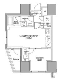 ザ・パークハビオ本郷菊坂 1LDKの間取図画像
