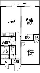ソレイル梶ヶ谷 4階2DKの間取り