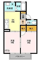 レインボーハイツ 1階2DKの間取り