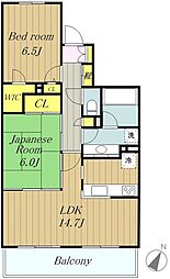 ライオンズプラザ小田急相模原 12階2LDKの間取り