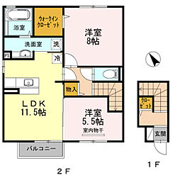 パインズコートIII 2階2LDKの間取り