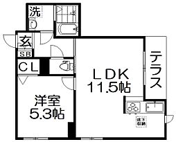 シオン枚方 1LDKの間取図画像