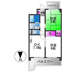 カルム東大阪 2DKの間取図画像