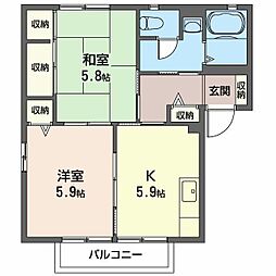 ウェル・コートＣ 2階2Kの間取り