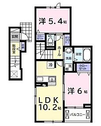 アヴァンセIII 2階2LDKの間取り