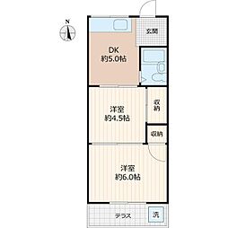 ウエストナラシノ 1階1Kの間取り