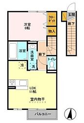 リベルタ 2階1LDKの間取り