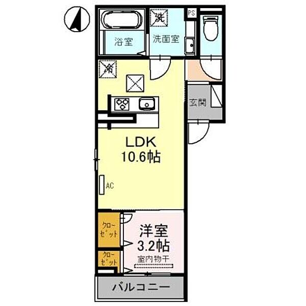 オルレアン 101｜新潟県新潟市中央区笹口２丁目(賃貸アパート1LDK・1階・36.75㎡)の写真 その2