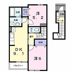 アピオン　Ｔｏｙｏｈｉｒａ　III 2階2DKの間取り