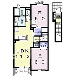 Ｃｏｔｔｏｎ Ｒｏｓｅ 参番館 2階2LDKの間取り