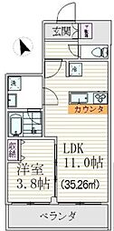 グランピア東中野 2階1LDKの間取り