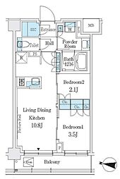 ジェイグランコート品川西大井ウエスト 4階2LDKの間取り