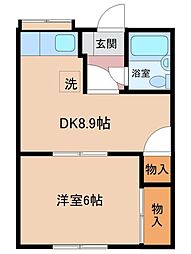 プラザドゥサン 1階1DKの間取り