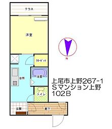 Sマンション上野 1Kの間取図画像