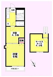 ジェネックスコート 2階2SKの間取り