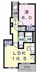 フラン・フィオーレB 1階1LDKの間取り