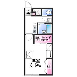 レオパレスウエストヒルズ 2階1Kの間取り