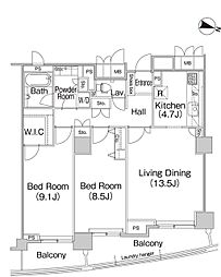 東京メトロ有楽町線 麹町駅 徒歩4分の賃貸マンション 11階2LDKの間取り