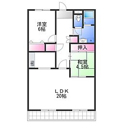 スカイヒルズ新道出 2LDKの間取図画像