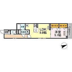 D-ROOM八幡町 3階1LDKの間取り