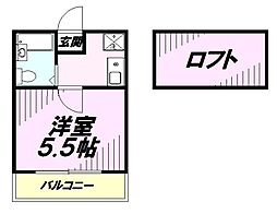 トトロの森3号館 2階ワンルームの間取り