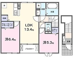 ラスヴェート 2階2LDKの間取り