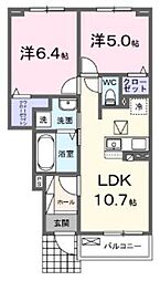 スカイ 1階2LDKの間取り