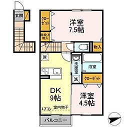 レルミタージュ 2階2DKの間取り