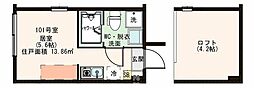 T2パークスクエア ワンルームの間取図画像