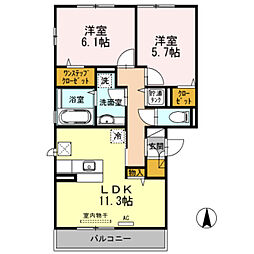 グランシャリオ天美 2LDKの間取図画像