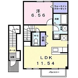 サンリットI 2階1LDKの間取り