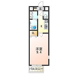 ボヌールヴィー 1Kの間取図画像
