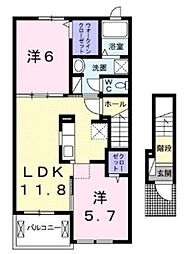 アレス 2階2LDKの間取り