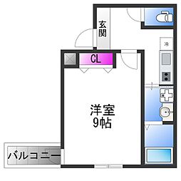 フジパレス高井田V番館 1階1Kの間取り