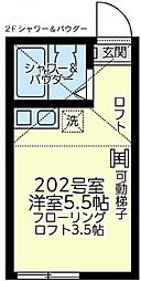ユナイト鶴見ロベルト・バッチオ 2階ワンルームの間取り