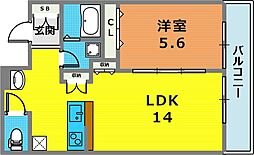 クレストKOBE 1階1LDKの間取り