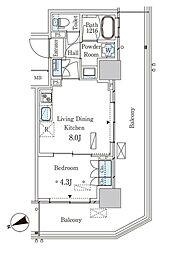 パークアクシス大塚ステーションゲートタワー 1LDKの間取図画像
