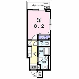 グラスハーモニー 3階1Kの間取り