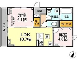 Dフラット東平山 A棟 1階2LDKの間取り