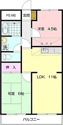 プチメゾンDEN 2LDKの間取図画像